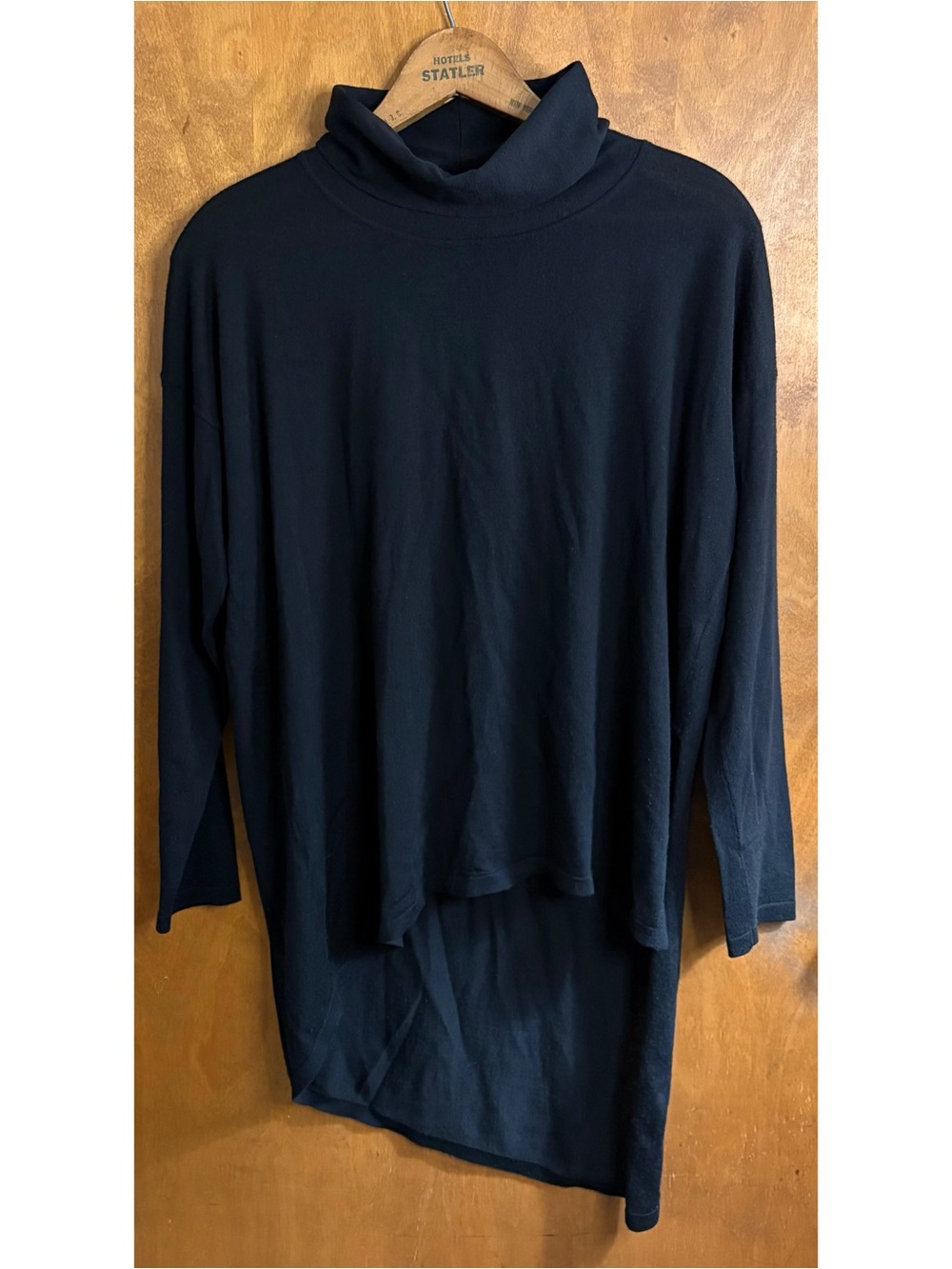 Eileen Fisher Black 100% Merino Wool Asymmetrical Turtleneck Sweater Lagenlook